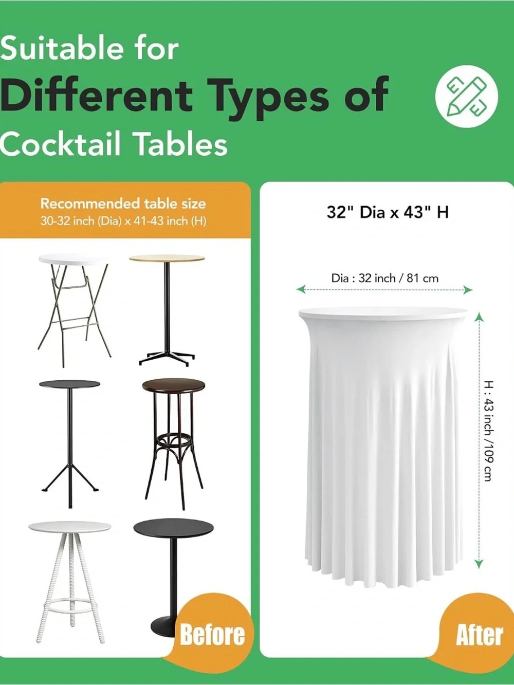 White Stretch Cocktail Table Cover for Home Parties